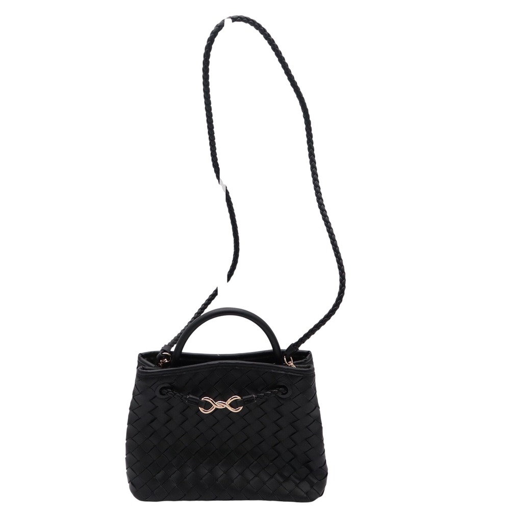 A New Day Black Woven Vegan Leather Crossbody Bag Gold Hardware Braided Strap